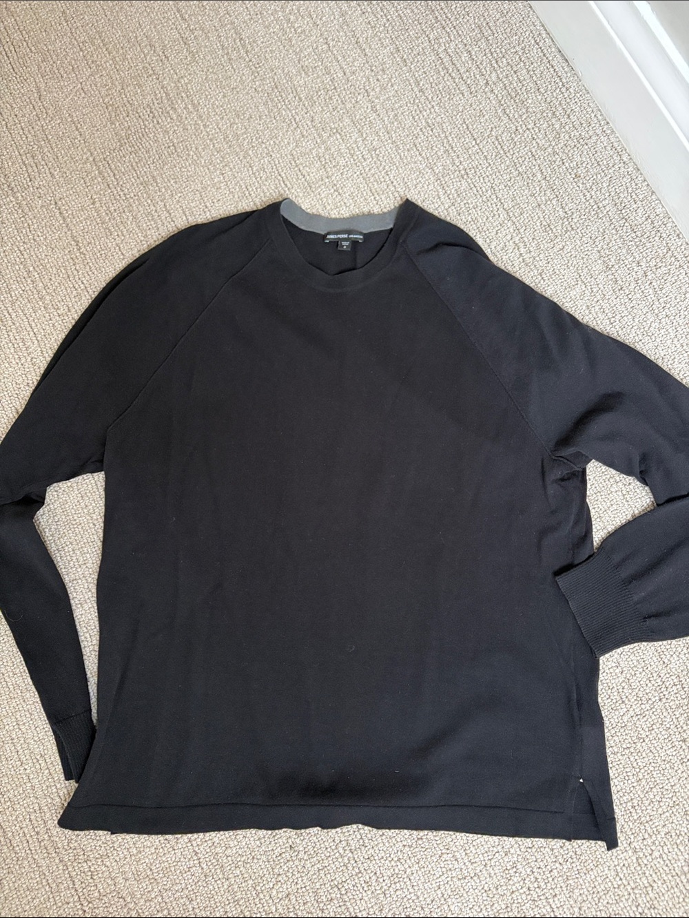 James Perse Black Crewneck Cotton-Blend light sweater